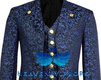 Men Steampunk Tailcoat, Men's Gothic Brocade Blue Coat, Victorian Tailcoat, Wedding Coat, Husband Gifts