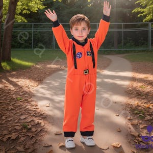 Boys&#39; Space-Themed Astronaut Costume – Orange Jumpsuit, NASA-Inspired Patch, Perfect for Dress-Up, Halloween, Cosplay, and Birthday Parties