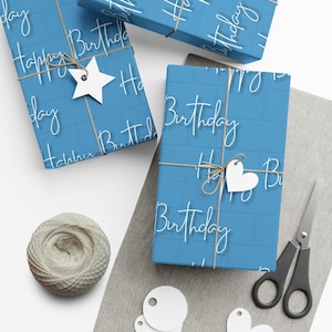 Birthday Gift Wrap Papers, Blue Wrapping Paper, Party Supplies, Celebration Decor, Eco-Friendly Gift Wrap, Birthday Present Decoration