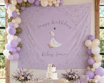 Silly Goose Fabric Personalized Birthday Banner, Lavender Floral Custom Name