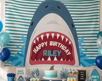 Shark Birthday Banner, Personalized Fabric Banner, Summer Party Backdrop