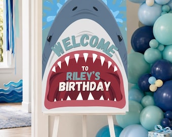 Jawsome Shark Birthday Welcome Sign, Editable Canva Template, Printable 24x36 Party Decor