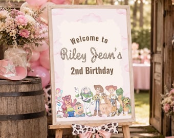 Toy Story Cowgirl Birthday Welcome Sign, Jessie and Bo Peep Printable Party Decor
