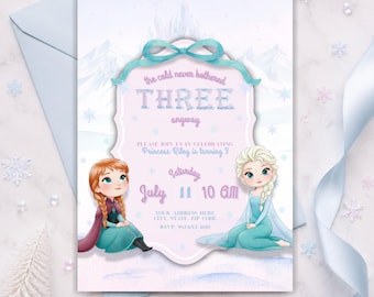 Frozen 3rd Birthday Invitation, Anna and Elsa Birthday Invite, The Cold Never Bothered Three