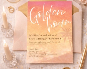50th Birthday Invitation for Her | Golden Hour Theme | Elegant Adult Birthday Invite | Digital Download