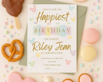 Pastel Disney Birthday Invitation | Editable First Birthday Printable