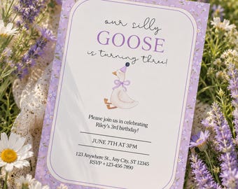 Silly Goose Birthday Invitation, Lavender Floral Any Age Invite