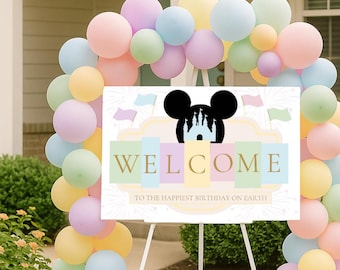 Pastel Disney Inspired Birthday Welcome Sign – Printable Party Decor (Digital Download)