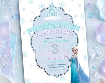 Frozen Birthday Invitation, Editable Canva Template, Digital Download
