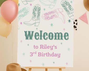 Cowgirl Birthday Welcome Sign: Editable Rodeo Party Decor (Digital Download, 16x20 in Canva Template)