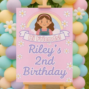 Mrs. Rachel Birthday Welcome Sign: Pink Daisy Party Decor (Canva Template & PNG File)