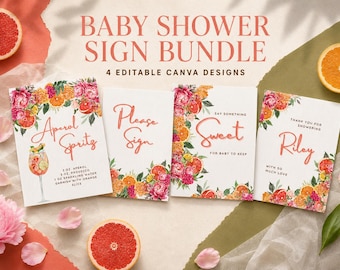 Citrus Floral Baby Shower Sign Bundle, Editable Canva Templates (Digital Download)
