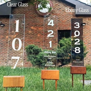 Custom Glass Address Sign, Wood and Glass House Numbers Column Sign, Driveway Address Marker, Yard,Lawn Sign on Stakes,Address Post Vertical