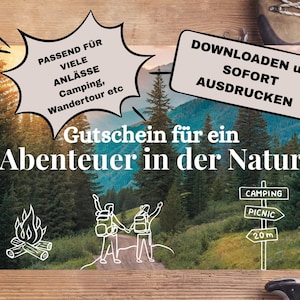 Modello di voucher per avventure nella natura | Buono escursione da stampare | Buono per escursioni da progettare | Idea regalo per esterni