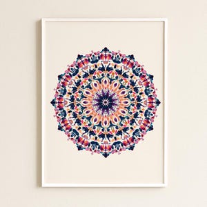 Vibrant Kaleidoscope Mandala Art Print: Symmetrical Geometric Pattern for Meditation and Home Decor