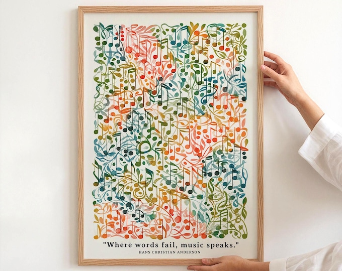 Elegant Musical Notation Art Print: Composer's Wall Decor for Studio, Music Room ,  Music  Print