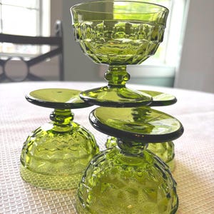 Vintage Whitehall  green glass sherbet/ice cream dishes/bowls, fall autumn dishes