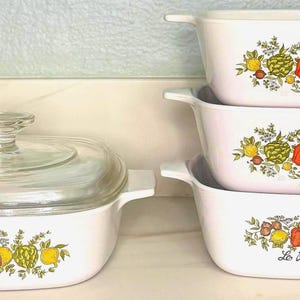 Corningware Spice of life set of 4 dishes 1 lid, casserole/side dish