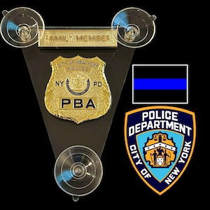 Emblema de proteção para janela de carro dourado da PBA da cidade de Nova York, NYC NYPD, com suporte para ventosa de acrílico e decalques
