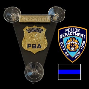 Nassau County ny New York PBA Supporter gold car window shield badge with acrylic suction cup holder and decals nyc nypd