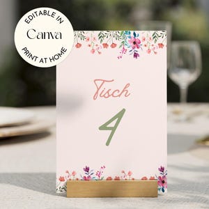 Spring Wedding Table Numbers Editable Table Number Printable Wedding Reception Decor Canva Template Floral Pattern Instant Access Stationery