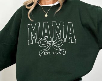Comfort Colors® Personalized Mama Shirt, Mama Est 2026 Tshirt, Coquette Mom Tee, Custom New Mom Shirt With Bow