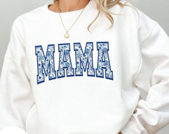 Comfort Colors® Mama Shirt, Blue Toile Floral Mom Tee, Boy Mama Top, First Time Mom Gift, Mothers Day Shirt