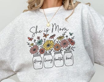 She Is Mom Sweatshirt, Inspirational Christian Mom, Graphic Tee, Faith Based Mothers Day Gift, Gift For Mom
