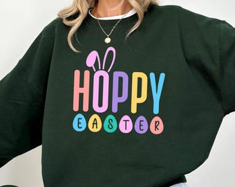 Hopping Easter Bunny Sweatshirt, Pastel Spring Holiday Outfit