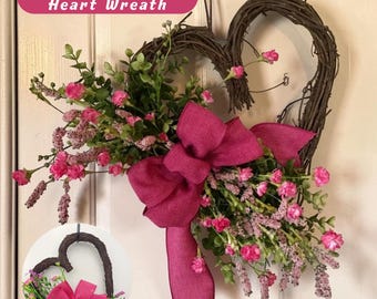 Handmade Artificial Flower Heart Wreath, Mother’s Day Gift, Home Door Hanging Decor, Wedding or Party Decoration,Mom Gift, Housewarming Gift