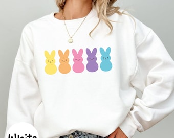 Easter Peeps Bunny Sweatshirt, Pastel Rainbow Egg Hunt Crewneck