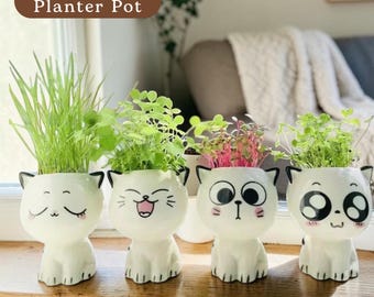 Ceramic Cat Flowerpot, Mini Cat Planter, Desktop Potted, Plant Pot, Gift For Plant Lover, Gift For Mom, Small Indoor Pot, Home Decor Gifts
