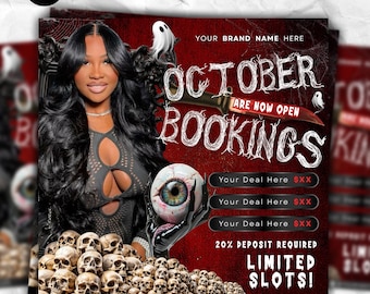 October Booking Flyer, Halloween Book Now Flyer, Spooky SZN Flyer, October Hair Flyer, Nails, Lash, MUA, Braids, Locs, Wig Flyer, DIY Canva