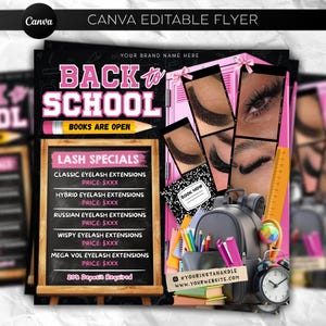 Back To School Lash Flyer, August Booking Flyer, Back To School Sale, Book Now Flyer, Back 2 School Flyer, Hair Nail Braid Flyer, DIY Canva