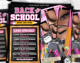 Back To School Lash Flyer, August Booking Flyer, Back To School Sale, Book Now Flyer, Back 2 School Flyer, Hair Nail Braid Flyer, DIY Canva