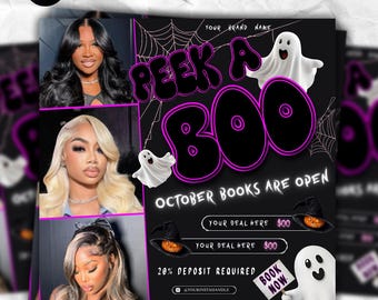 October Booking Flyer, Halloween Book Now Flyer, Spooky SZN Flyer, October Hair Flyer, Nails, Lash, MUA, Braids, Locs, Wig Flyer, DIY Canva