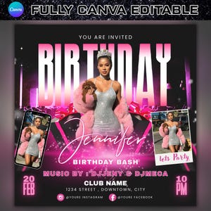 Birthday Party Flyer, Birthday Bash Flyer, Girl Party Flyer, Birthday Party Invitation, CEO Birthday Flyer, Editable Canva Template