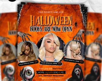 October Booking Flyer, Halloween Book Now Flyer, Spooky SZN Flyer, October Hair Flyer, Nails, Lash, MUA, Braids, Locs, Wig Flyer, DIY Canva