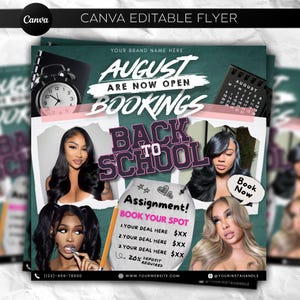 Back To School Flyer, August Bookings Flyer, Back 2 School Sale Flyer, Back To School Hair Flyer, Summer Sale Flyer, Book Now Flyer, Canva