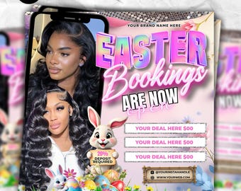 April Booking Flyer, Easter Books Open, Spring Hair, Nail, Lash, Makeup, Wig, Braids Flyer, Salon Appointment, Canva Template