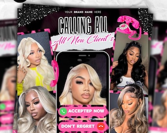 New Client Booking Flyer, New Client Special Flyer, Book Now Flyer, Hair Flyer, Braids, Nail Tech, Lash Tech, MUA, Wig Flyer, Canva Flyer