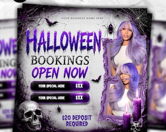 October Booking Flyer, Halloween Book Now Flyer, Spooky SZN Flyer, October Hair Flyer, Nails, Lash, MUA, Braids, Locs, Wig Flyer, DIY Canva