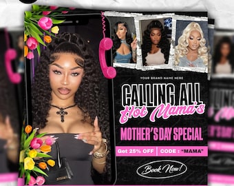 May Booking Flyer, Mother's Day Appointments, May Books Open, Nail, Lash, Wig, Braids, Makeup, Hair, DIY Canva Template, Digital Download