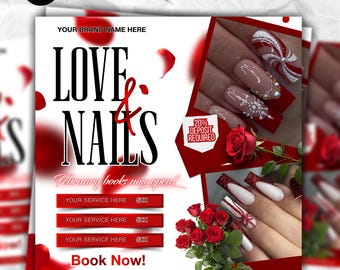Valentine Day Bookings Flyer, February Book Now Flyer, Holiday Deals, Hairstylist, Makeup, Nail, Lash, Wig, Braids Flyer, DIY Canva Template