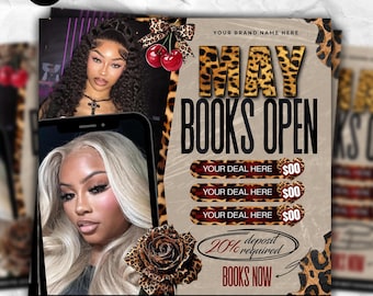 May Booking Flyer, Mother's Day Appointments, May Books Open, Nail, Lash, Wig, Braids, Makeup, Hair, DIY Canva Template, Digital Download