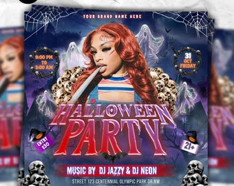 Halloween Party Flyer Template, Halloween House Party Invite, Spooky Ghost Party, Costume Party, Gothic Horror Invite, DIY Canva