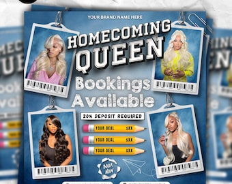 Folleto de reservas para el regreso a casa, folleto de peluquería, folleto de Hoco Szn, folleto de ofertas flash, folleto de reservas de trenzas, pelucas, uñas y pestañas, Canva editable