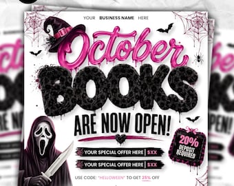 October Booking Flyer, Halloween Book Now Flyer, Spooky SZN Flyer, October Hair Flyer, Nails, Lash, MUA, Braids, Locs, Wig Flyer, DIY Canva