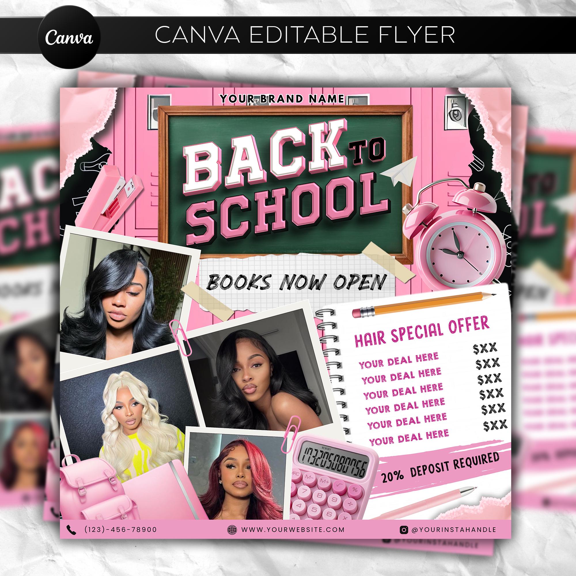 Back To School Flyer, Back To School Bookings Flyer, Back To School Sale Flyer, Back To School Hair Flyer, Back 2 School Flyer, DIY Canva