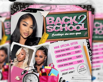 Back To School Hair Salon Flyer, Braids Special, DIY Canva Template